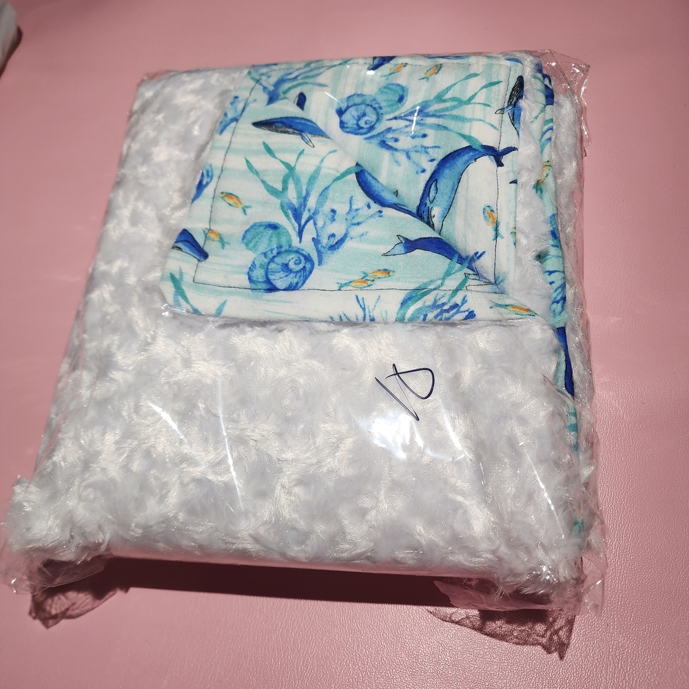 Blue and White Ocean-Themed Baby Blanket